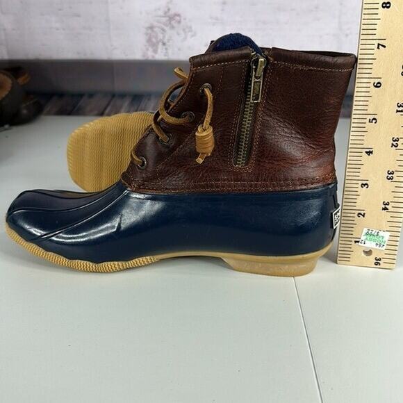 Sperry Saltwater Duck Boot Womens 9 Brown Leather Blue Zipper Lace up Waterproof - Picture 9 of 12